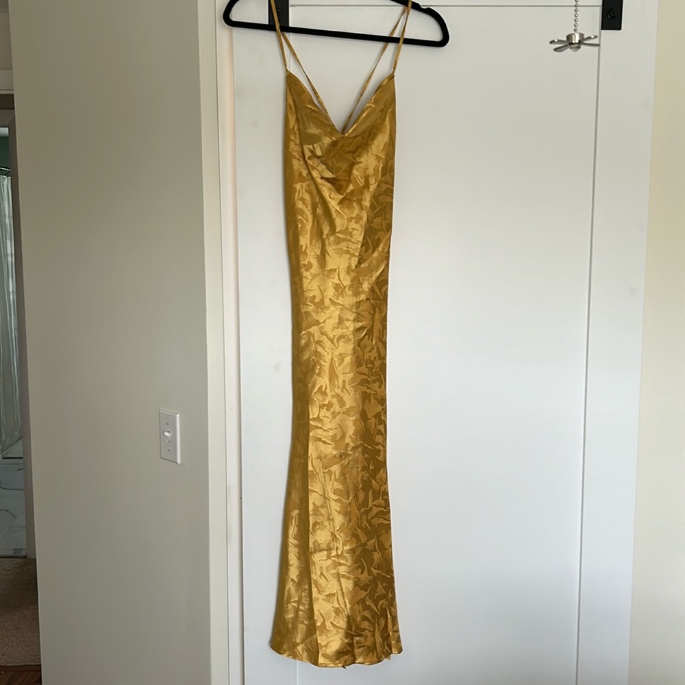 Vici Yellow Mustard Satin Midi Dress